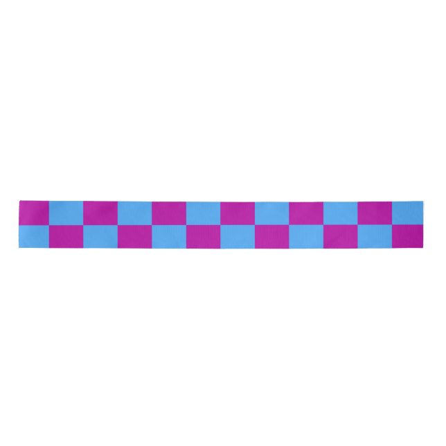 Purple Blue Chequered Check Pattern Satin Ribbon (Front)