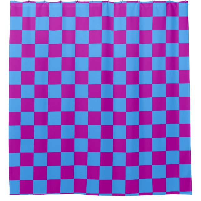 Purple Blue Chequered Check Pattern Shower Curtain (Front)