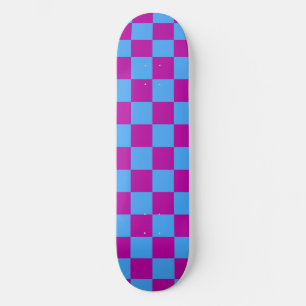 Purple Blue Chequered Check Pattern Skateboard