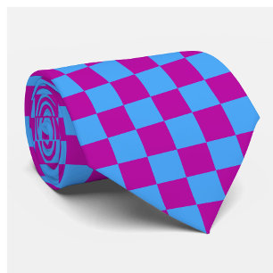 Purple Blue Chequered Check Pattern Tie