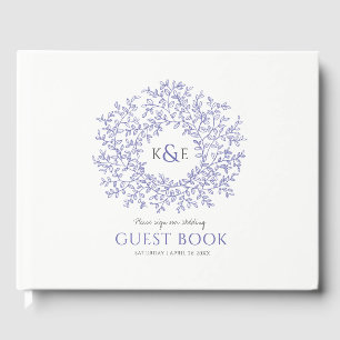 Purple blue circle monogram wedding Guest Book