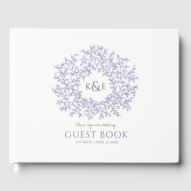 Purple blue circle monogram wedding Guest Book (Front)