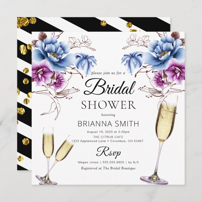 Purple Blue Classy Bridal shower Invitation (Front/Back)