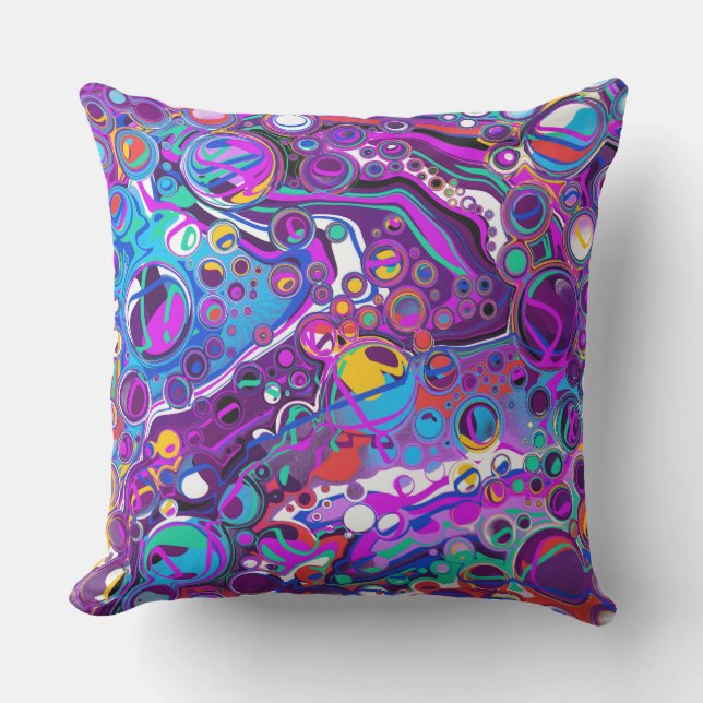 Purple, Blue Colourful Bubbles Abstract Modern   Cushion (Front)
