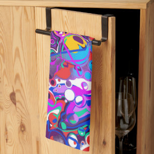 Purple, Blue Colourful Bubbles Abstract Modern Tea Towel