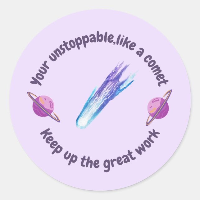 Purple blue comet Saturn teacher reward  Classic Round Sticker (Front)