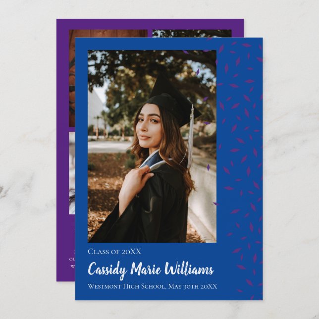 Purple Blue Confetti Graduation Announcement (Front/Back)