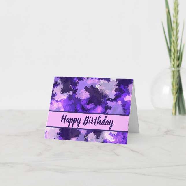 Purple Blue & Cool Abstract Shapes Happy Birthday Card (Front)