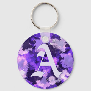 Purple Blue & Cool Abstract Shapes with Big Letter Key Ring