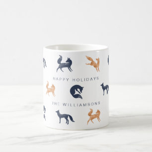 Purple Blue & Copper Holiday Woodland Forest Foxes Coffee Mug