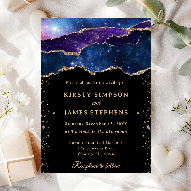 Purple & Blue Cosmic Geode with Gold Wedding Invitation (Creator Uploaded)
