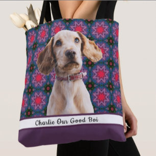 Purple Blue Cute Photo Gift Dog Mum Grandma Lover Tote Bag