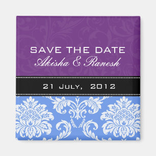 Purple Blue Damask Save the Date Magnet