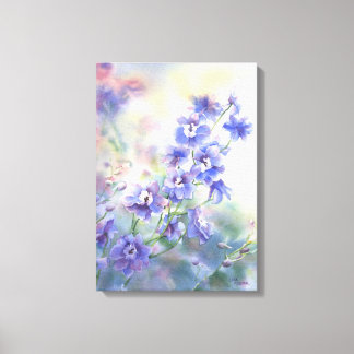 Purple Blue Delphinium Floral Print on Canvas