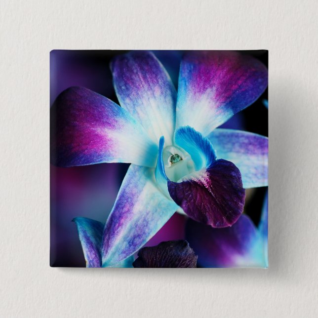 Purple & Blue Dendrobium Orchid Customised Orchids 15 Cm Square Badge (Front)
