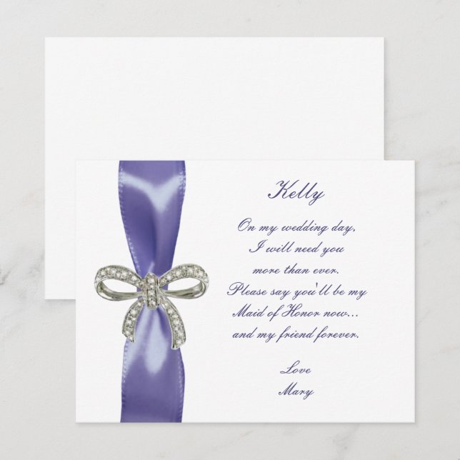 Purple Blue Diamond Bow Maid Of Honour Card (Front/Back)