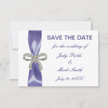 Purple Blue Diamond Bow Save The Date Card