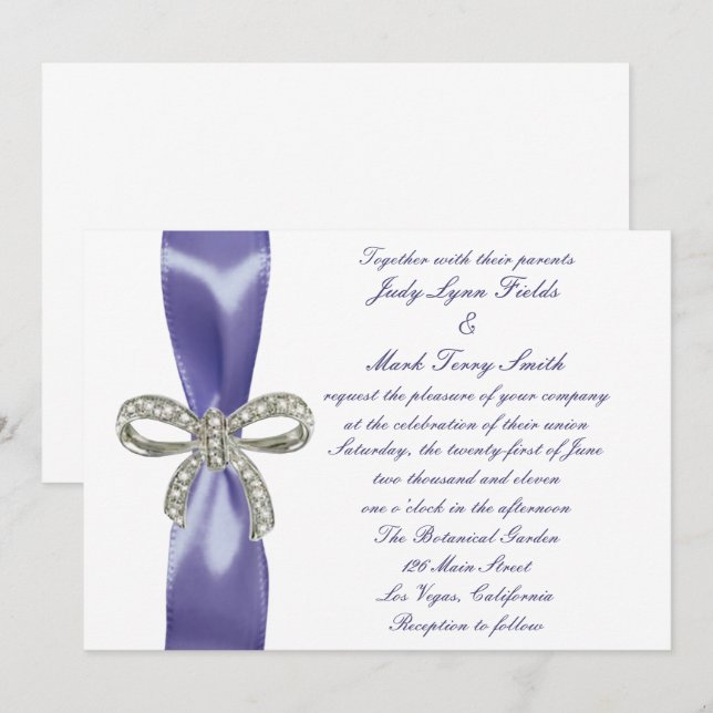 Purple Blue Diamond Bow Wedding Invitation (Front/Back)