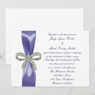 Purple Blue Diamond Bow Wedding Invitation