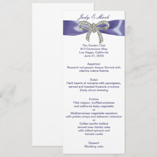 Purple Blue Diamond Bow Wedding Menu Card
