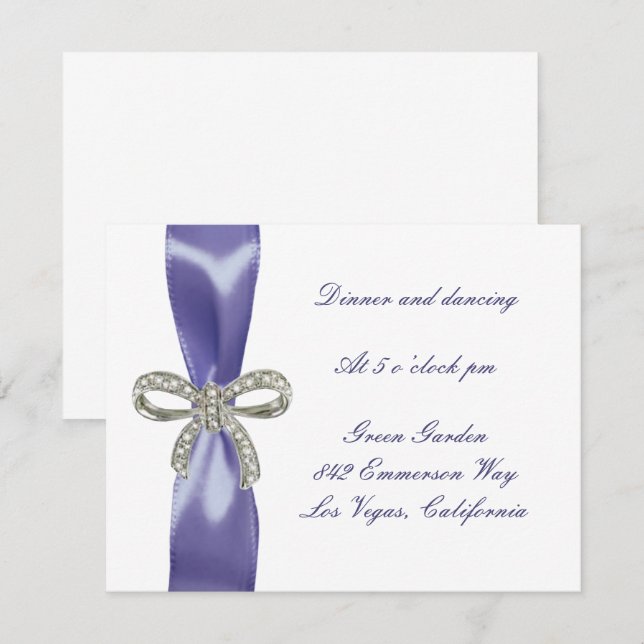 Purple Blue Diamond Bow Wedding Reception Card (Front/Back)