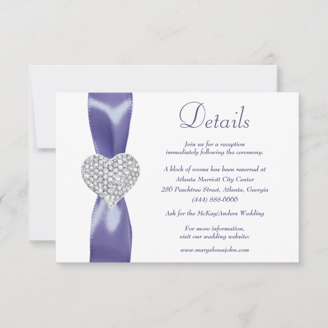 Purple Blue Diamond Heart Details Enclosure  Invitation (Front)