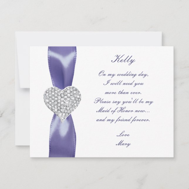 Purple Blue Diamond Heart Maid Of Honour Card (Front)