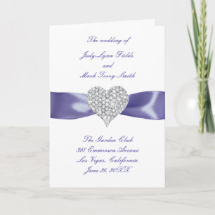 Purple Blue Diamond Heart Wedding Program Card