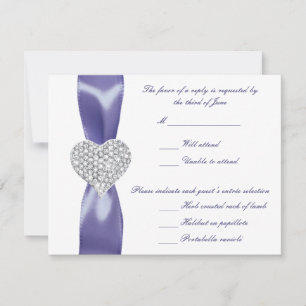 Purple Blue Diamond Heart Wedding Response Card