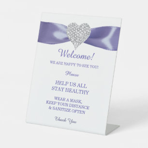 Purple Blue Diamond Heart Wedding Safety Pedestal Sign
