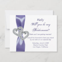 Purple Blue Diamond Hearts Bridesmaid Card