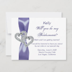 Purple Blue Diamond Hearts Bridesmaid Card