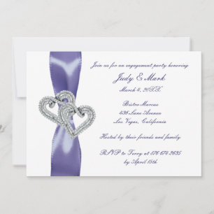 Purple Blue Diamond Hearts Engagement Party Invitation