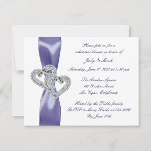 Purple Blue Diamond Hearts Rehearsal Dinner Invitation