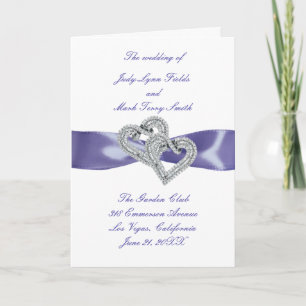 Purple Blue Diamond Hearts Wedding Program Card