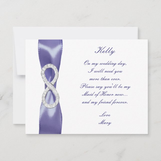 Purple Blue Diamond Infinity Maid Of Honour Card (Front)