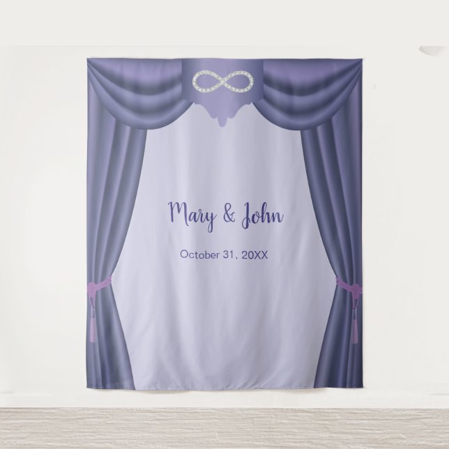 Purple Blue Diamond Infinity Wedding Backdrop Tapestry (Front)