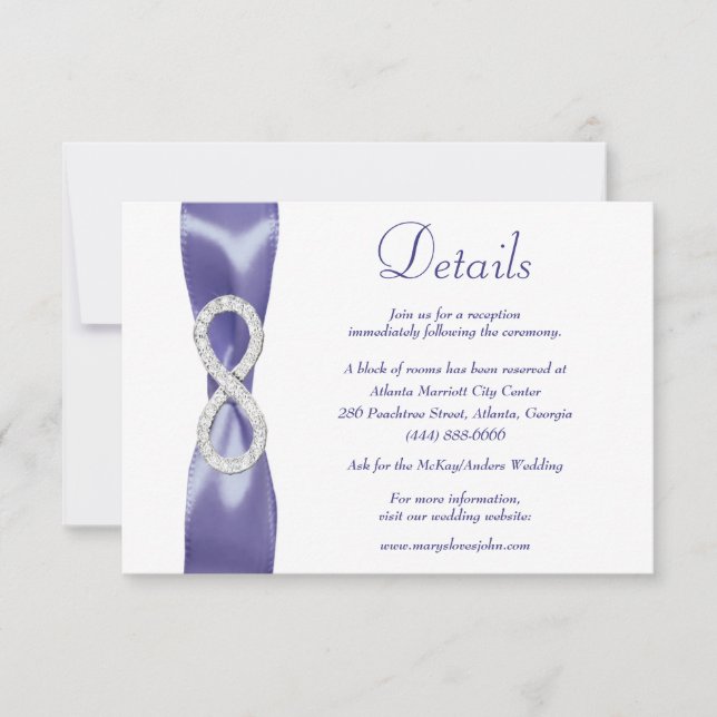 Purple Blue Diamond Infinity Wedding Details Card (Front)