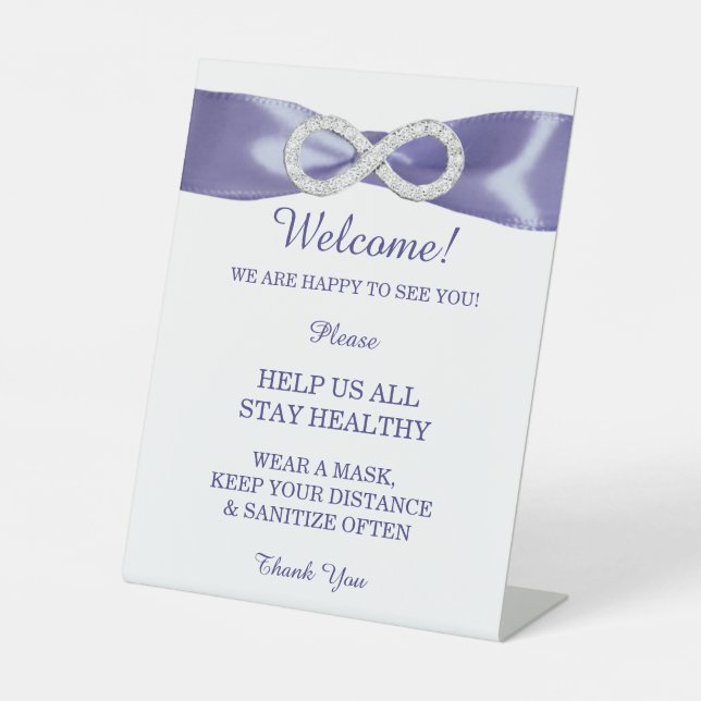 Purple Blue Diamond Infinity Wedding Safety Pedestal Sign (Front)
