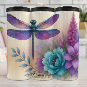 Purple Blue Dragonfly Floral Fantasy Thermal Tumbler