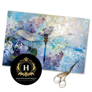 Purple Blue Dragonfly Vintage Floral Decoupage Tissue Paper