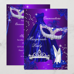 Purple & Blue Dress masquerade Quinceanera Invite
