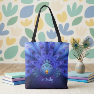 Purple & Blue Electric Peacock Mandala Tote Bag