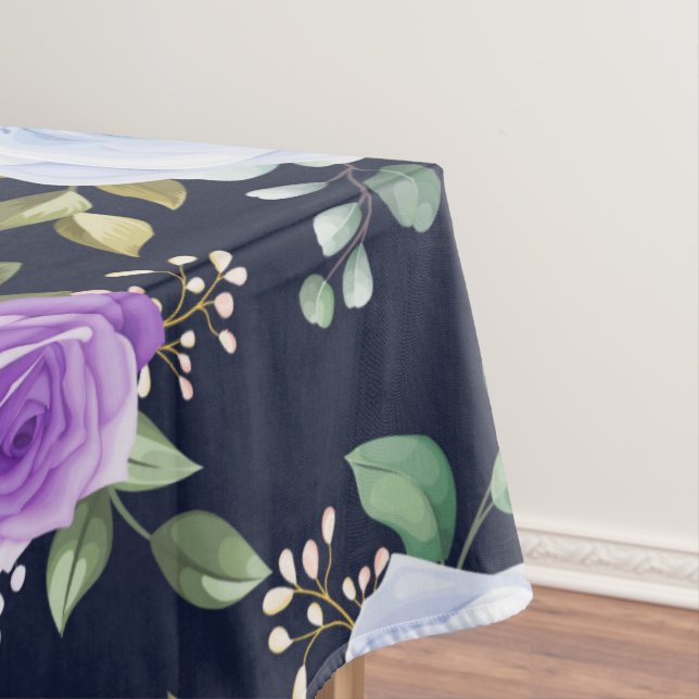 purple blue elegant floral  black ground  tablecloth (In Situ)