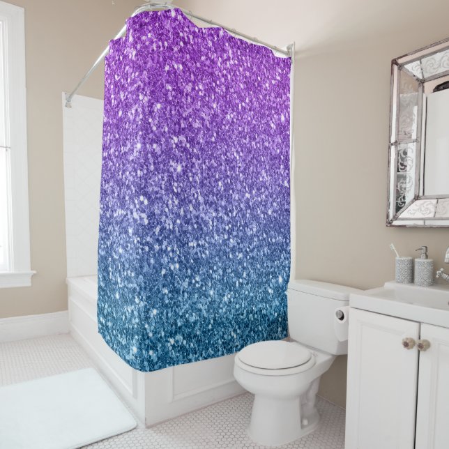 Purple & Blue Faux Glitter & Sparkles Shower Curtain (In Situ)