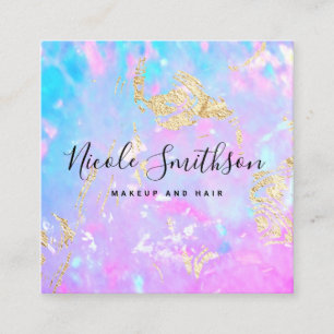 purple blue FAUX gold foil details opal Square Business Card