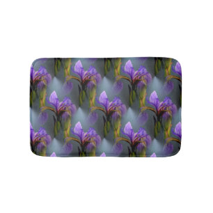 Purple Blue Flag Iris Flowers Nature Pattern Bath Mat