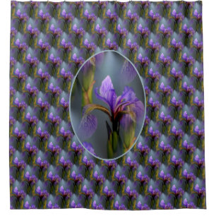 Purple Blue Flag Iris Flowers Nature Pattern Shower Curtain