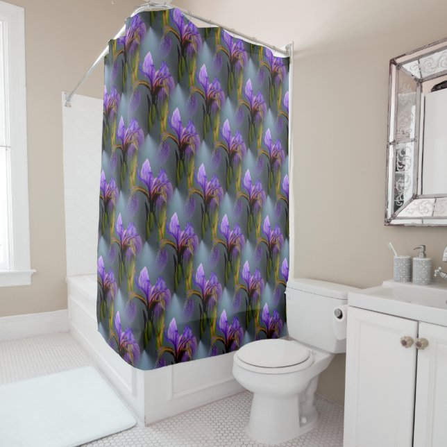 Purple Blue Flag Iris Flowers Nature Pattern  Shower Curtain (In Situ)