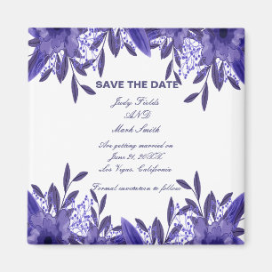 Purple Blue Floral Foliage Save The Date Magnet